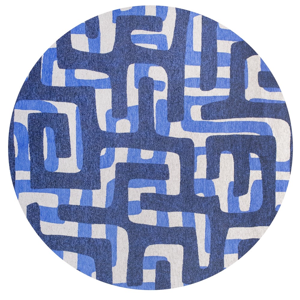 Louis De Poortere Designer Kuba Round Rugs in 9336 Ultramarine Blue